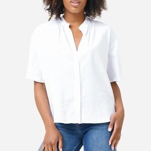 Vince White Short Sleeve Shirred Band Collar Blouse XXS - New With Tags